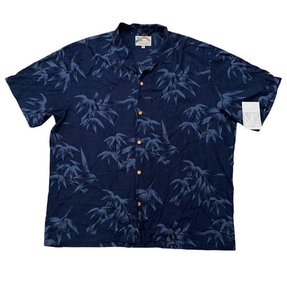 Paradise Found Shirt Mens Size XL Short Sleeve Hawaiian Floral Rayon Blue NWT - Picture 1 of 6